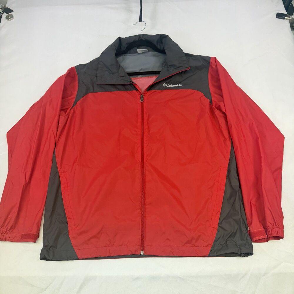 Columbia Full Zip Hooded Rain Windbreaker Jacket Red Graphite Size L